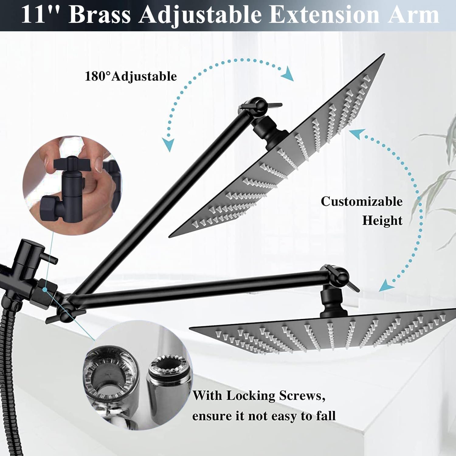 10 Inch Black Rain Shower Kit with Plastic Handheld Faucet Wall Mounted Square High Pressure 2-Position Plastic Faucet