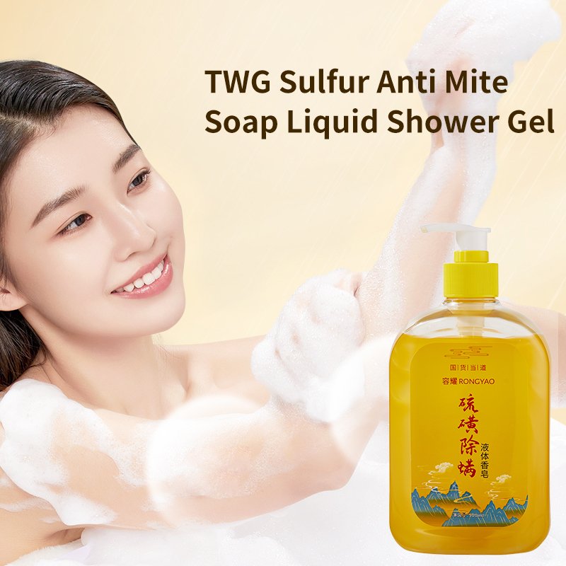 Rongyao Wholesale Sulfur liquid Soap Shower Gel Acne Treatment Body Cleanser Mineral Anti Mite Liquid Soap Shower Gel