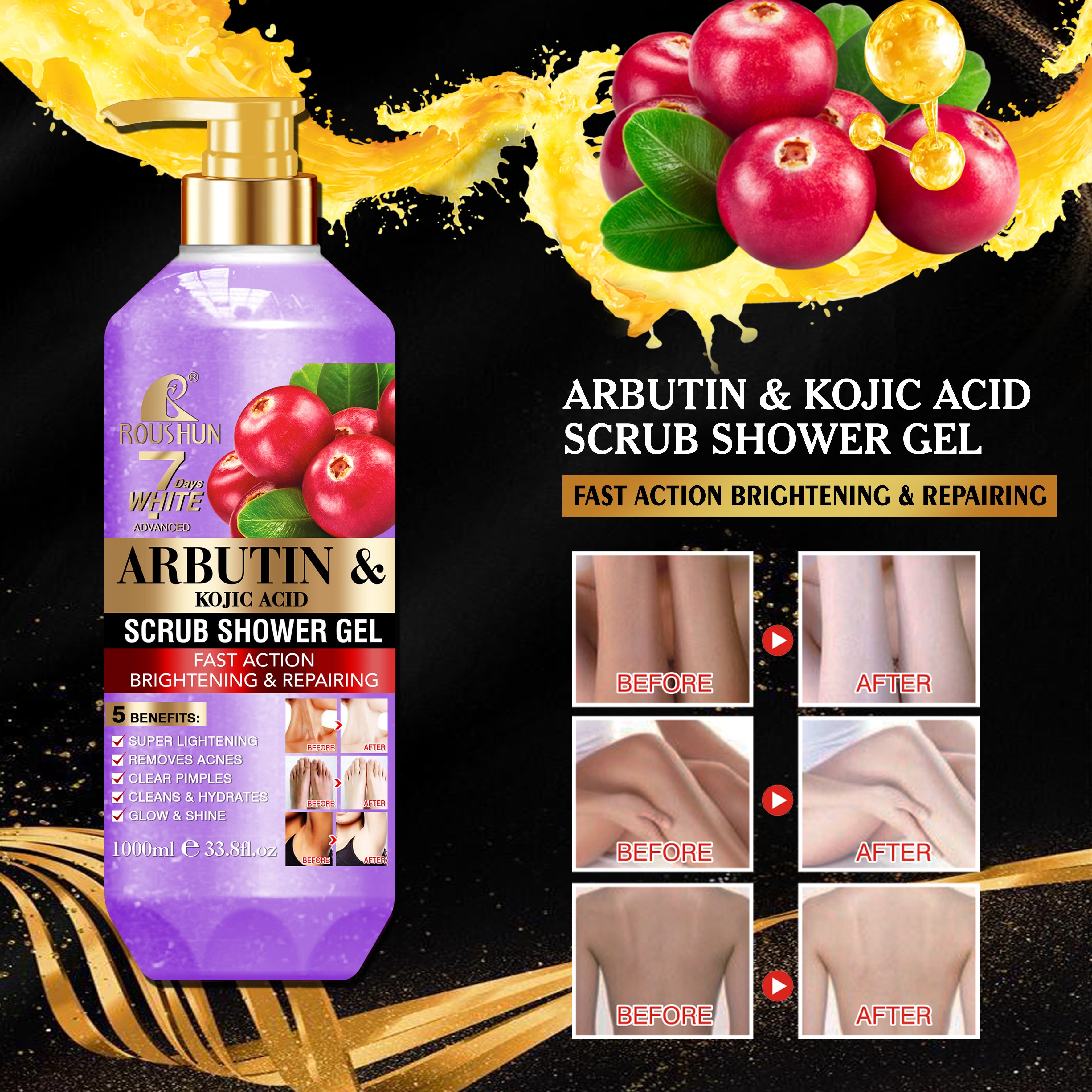 ROUSHUN Shower Gel Arbutin Kojic Acid Scrub Shower Gel