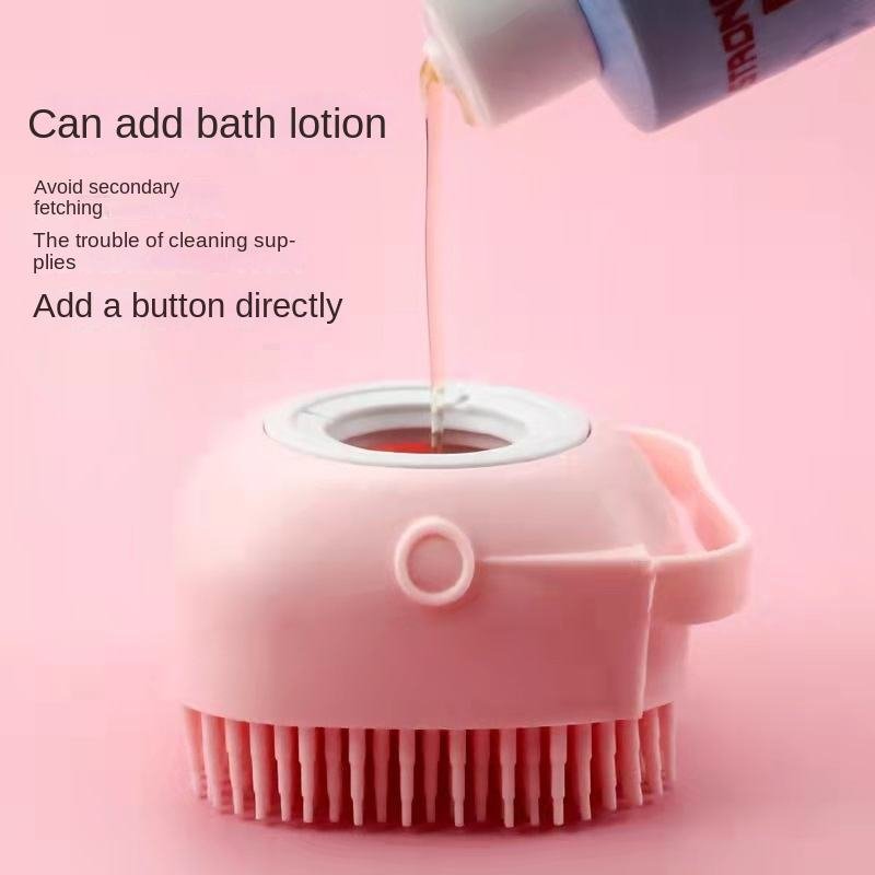 Pet Bathing Washing Hair Rubbing Backs Massage Brush Shower Silicone Dog Brush with Shampoo Dispenser