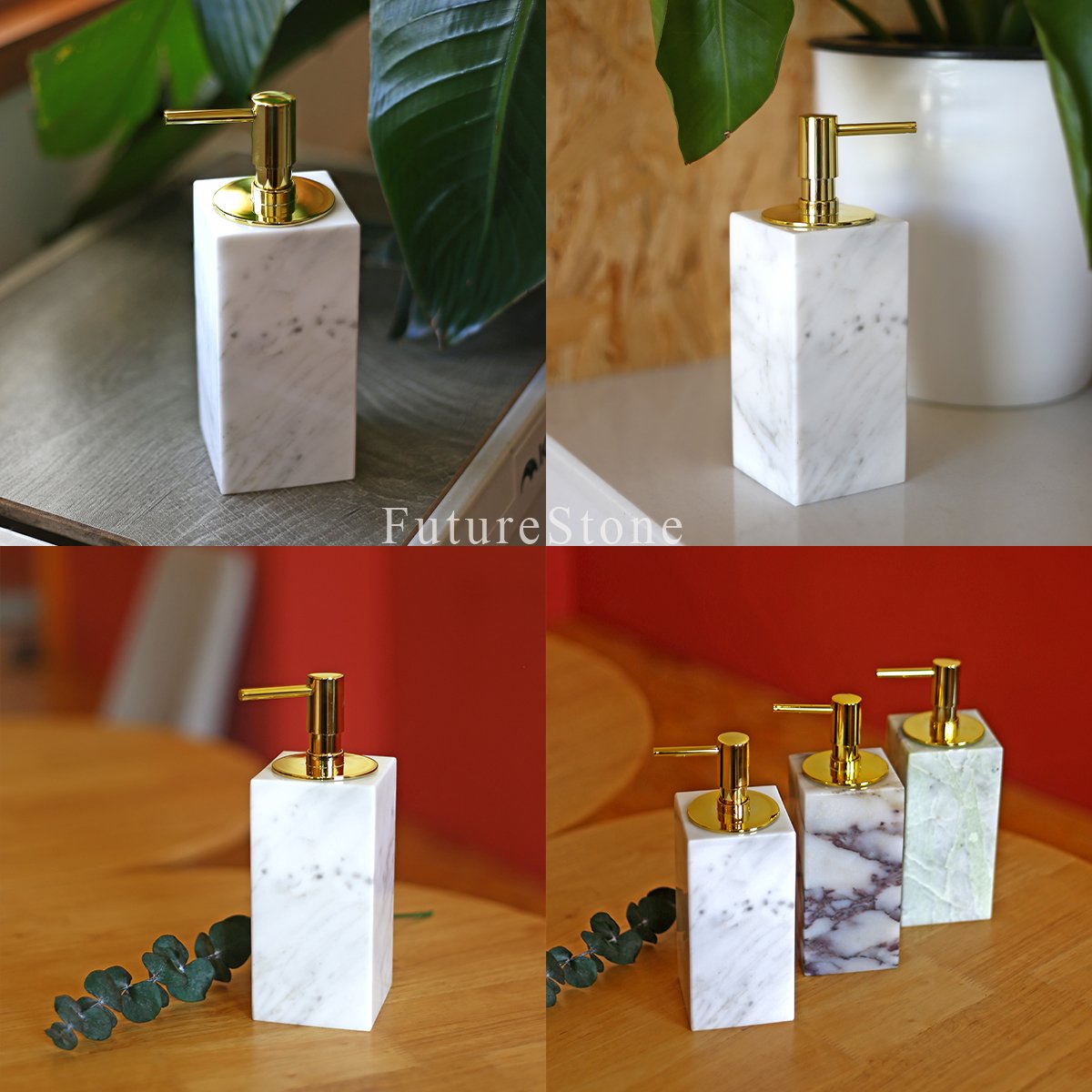 Natural Arabescato White Marble Shampoo Bottle 300/400/500/600ml Square Lotion Pump Shampoo Bottle Shower Gel Bottles Packaging