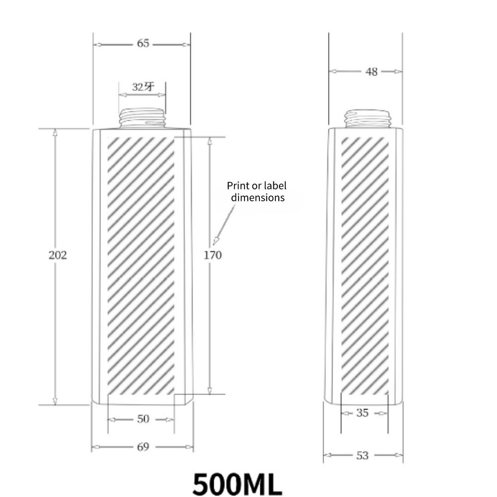 Custom 500ml600ml Shampoo Bottle Square HDPE empty plastic lotion bottle Large capacity press shower gel bottle