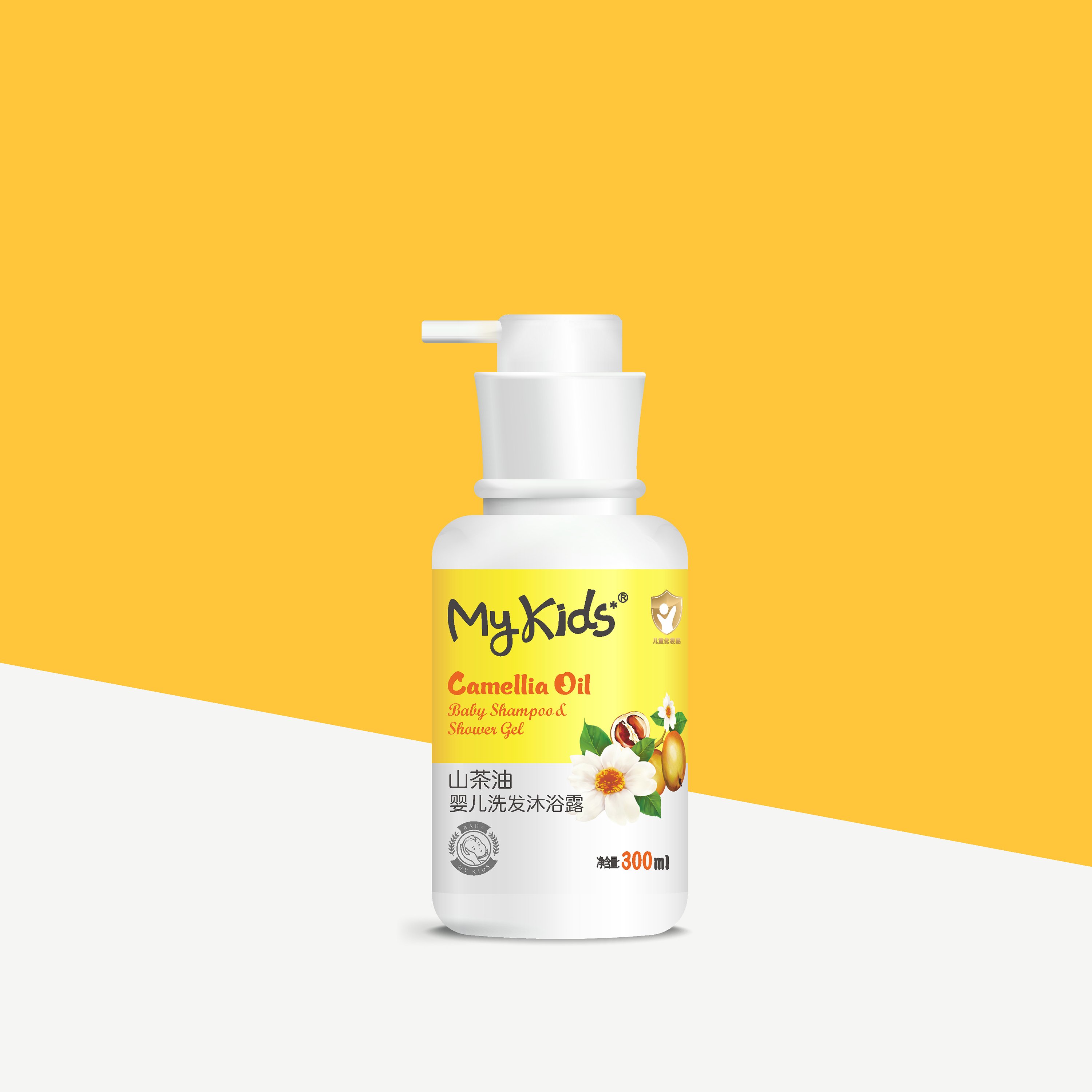 Free Sample MyKids Tea Polyphenol Nourishing Skin Care Baby Hair Shampoo Body Bath Gel 300ml Camellia oil Baby 2 In 1 Shower Gel