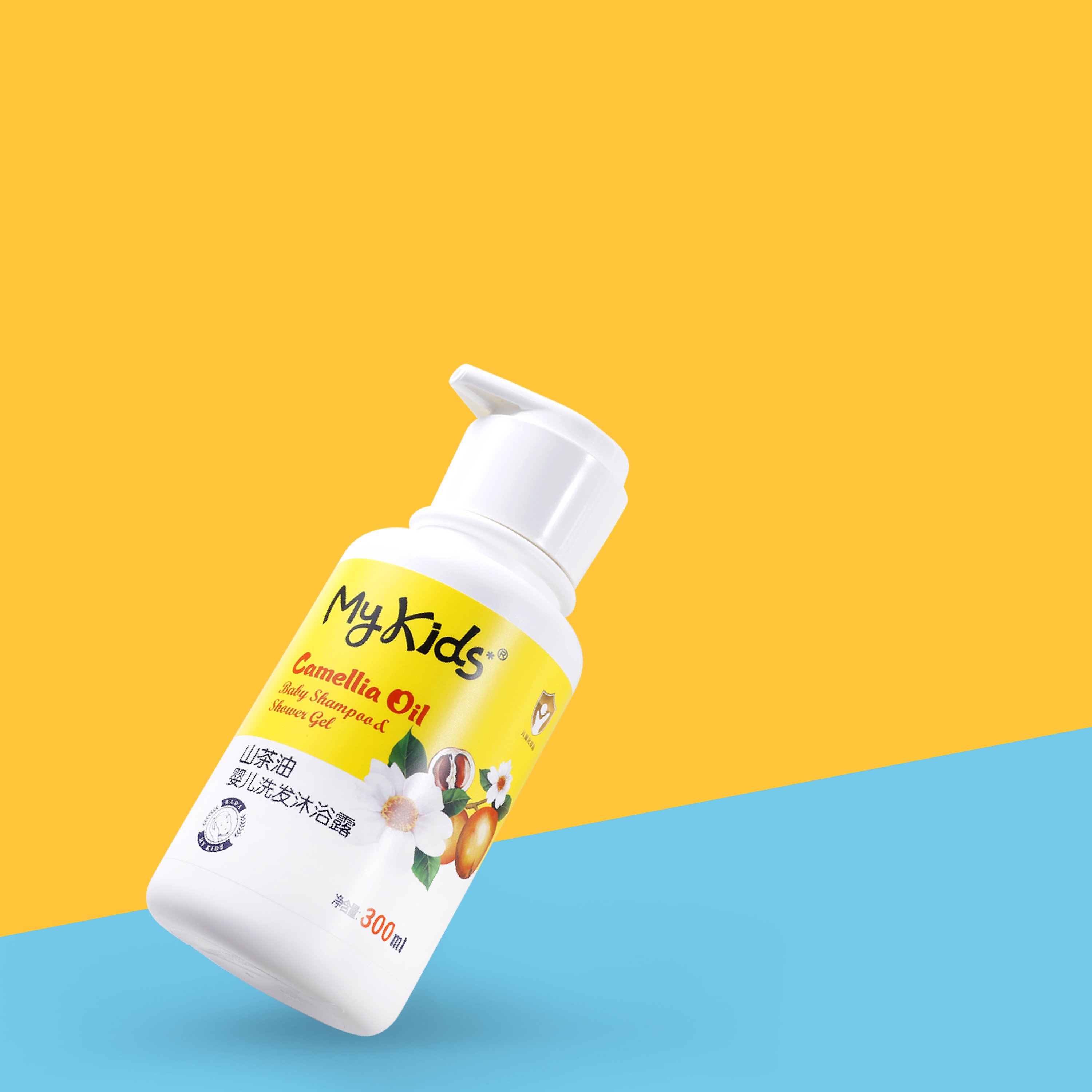 Free Sample MyKids Tea Polyphenol Nourishing Skin Care Baby Hair Shampoo Body Bath Gel 300ml Camellia oil Baby 2 In 1 Shower Gel