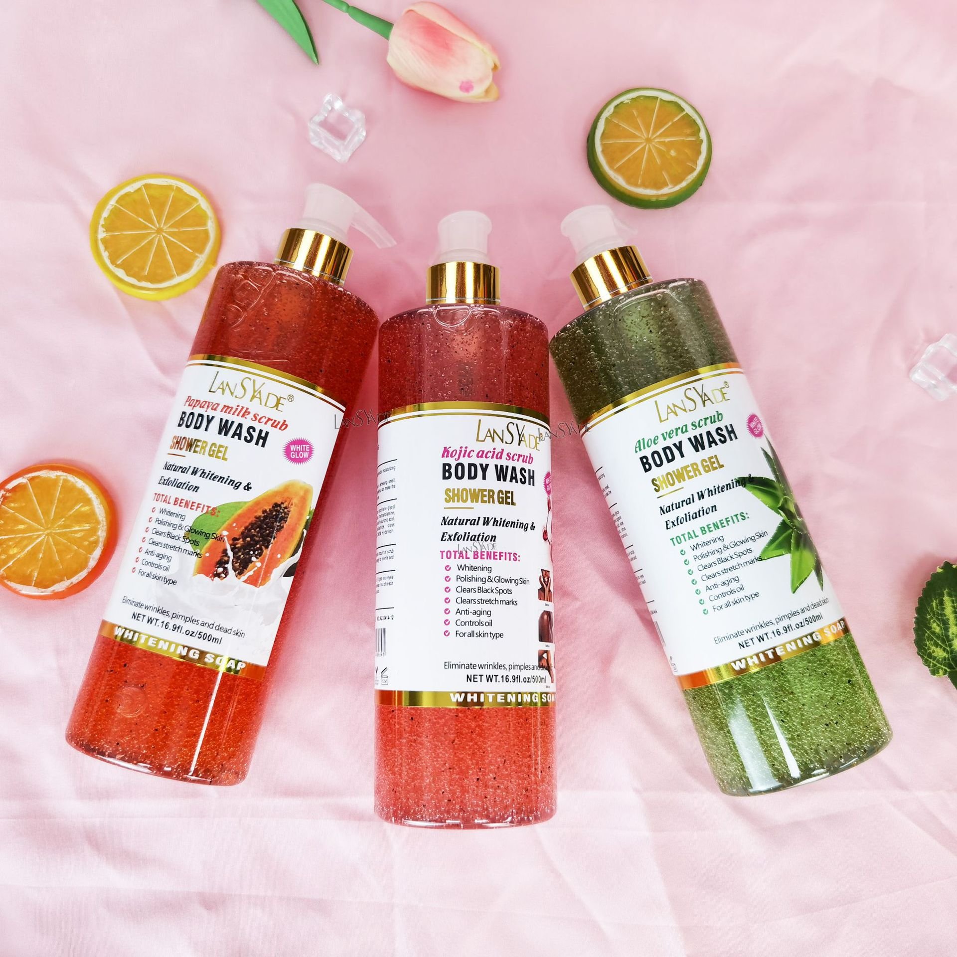 Cross-border Foreign Trade Fruit Scrub Shower Gel Moisturizes Skin Gently Cleans And Lasts 500ml