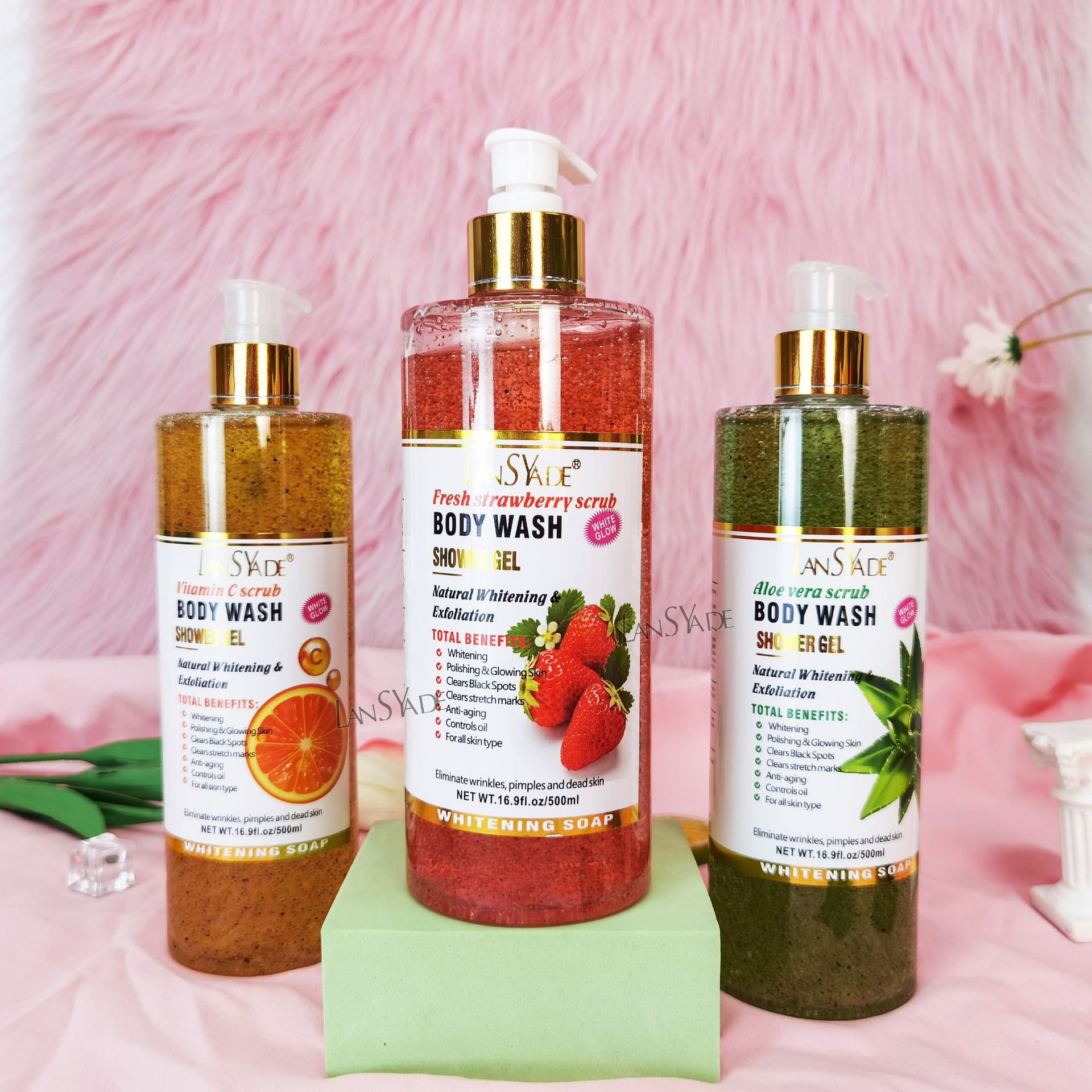 Cross-border Foreign Trade Fruit Scrub Shower Gel Moisturizes Skin Gently Cleans And Lasts 500ml