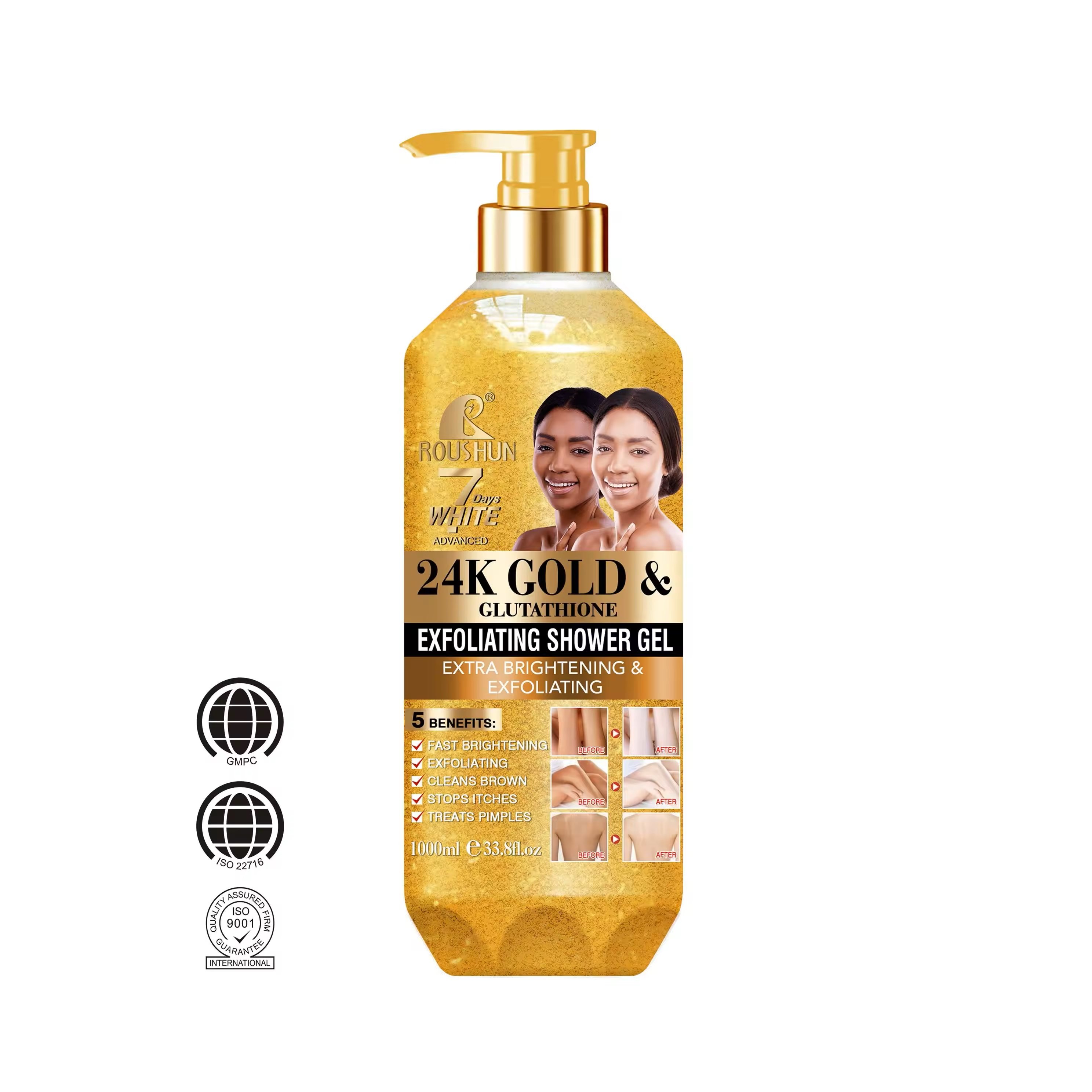 Private Label 24K Gold Whitening Moisturizing Exfolator Scrub Shower Gel
