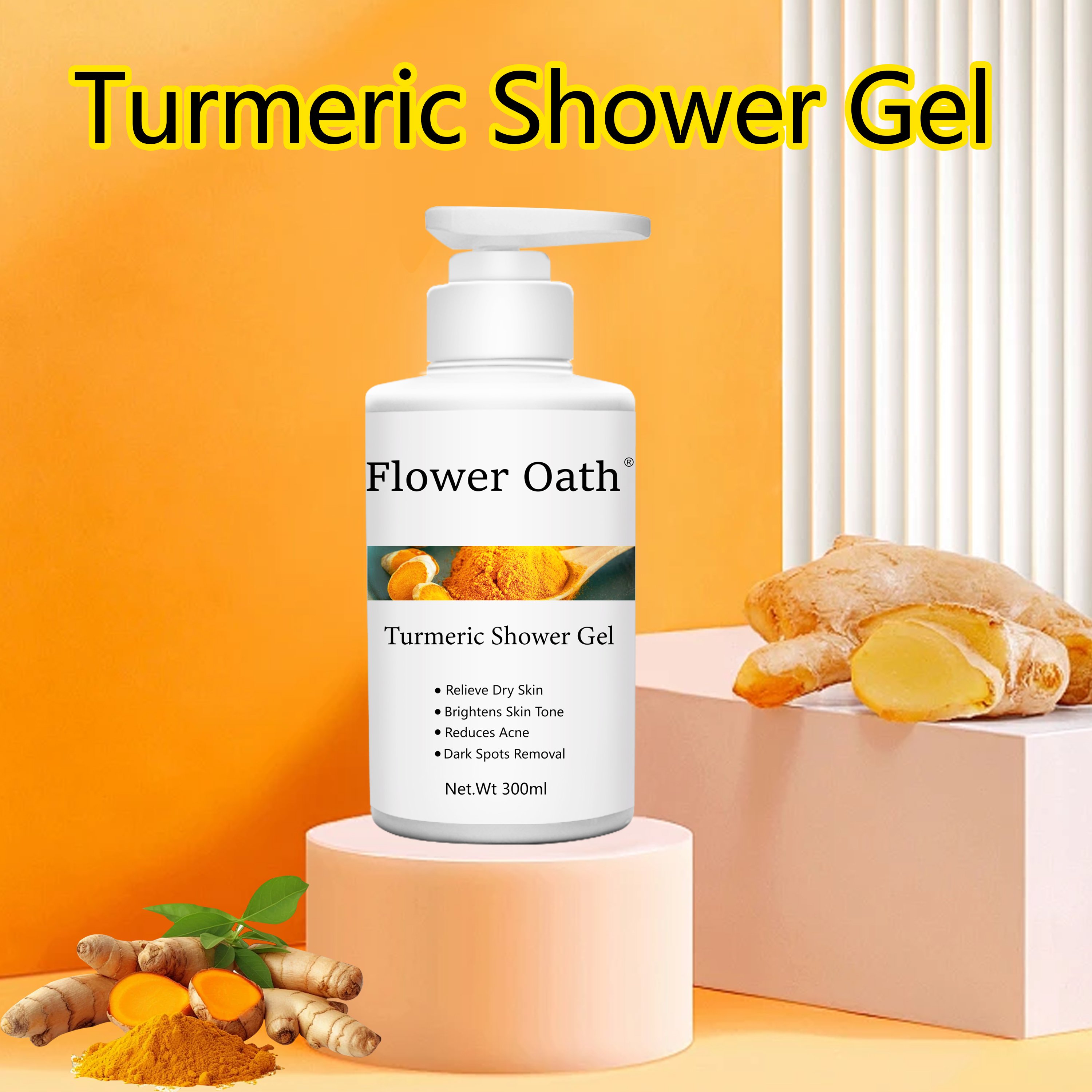Private Label Whitening Shower Gel Turmeric Almond Vitamin C Exfoliating Deep Cleansing Natural Wash Bath Gel