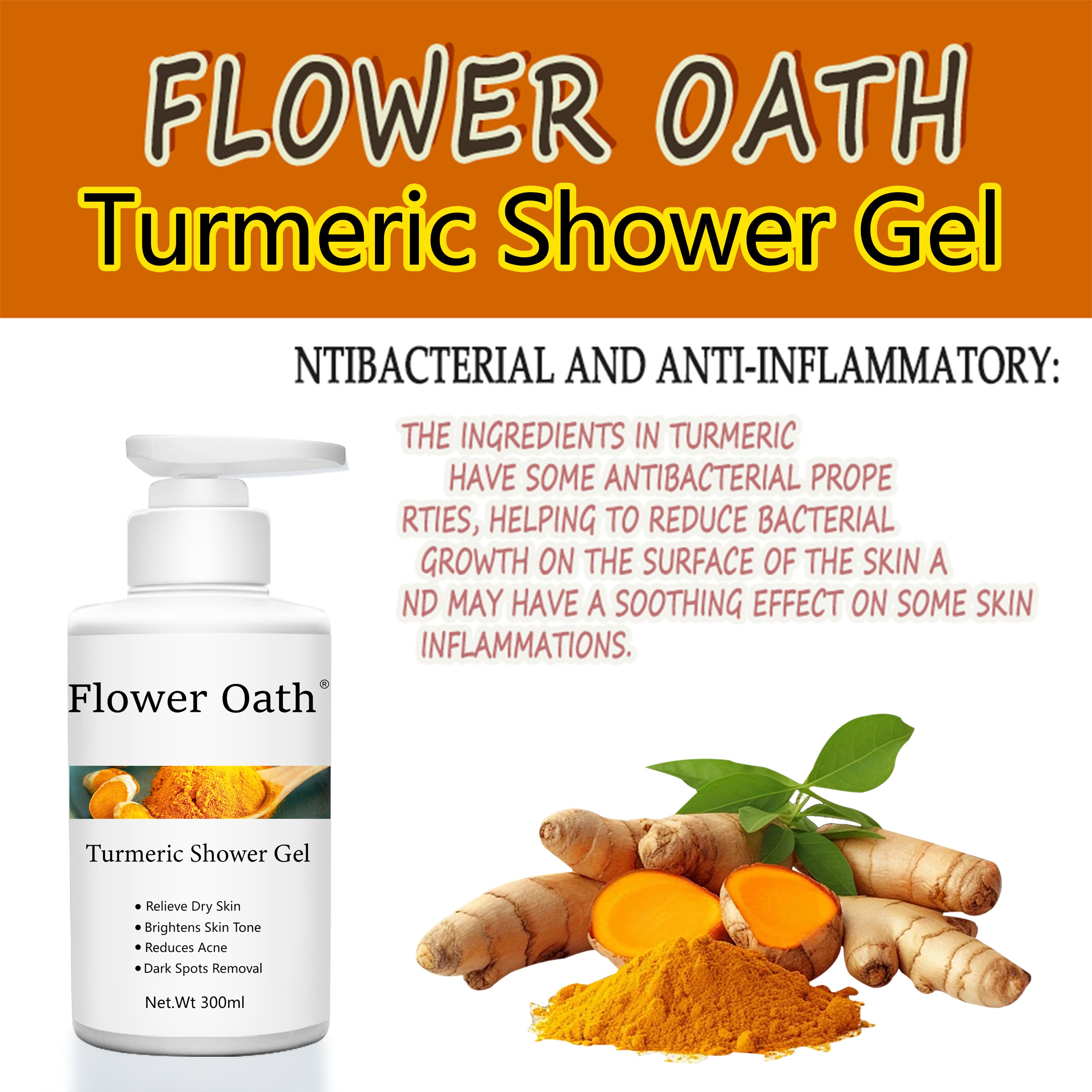 Private Label Whitening Shower Gel Turmeric Almond Vitamin C Exfoliating Deep Cleansing Natural Wash Bath Gel