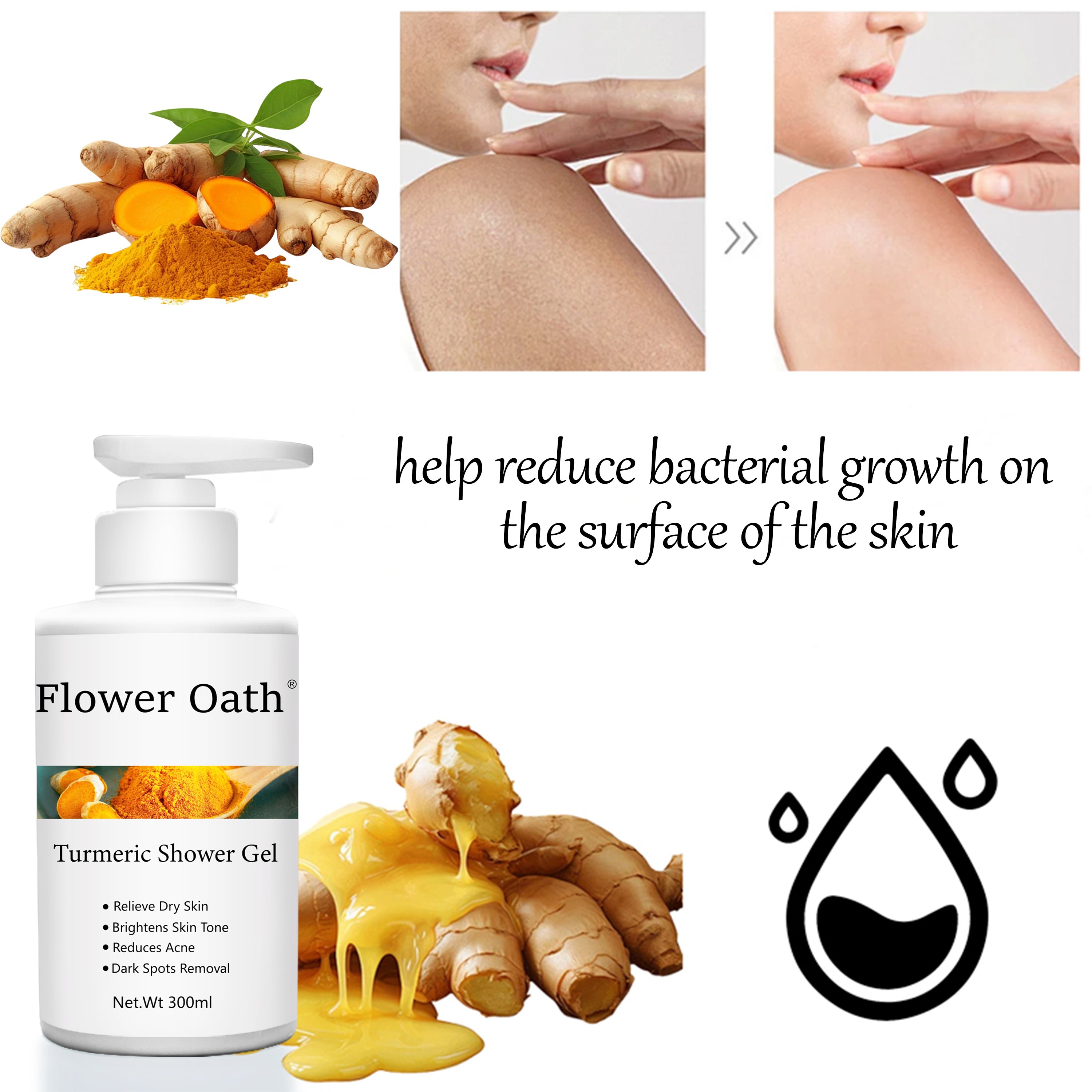 Private Label Whitening Shower Gel Turmeric Almond Vitamin C Exfoliating Deep Cleansing Natural Wash Bath Gel