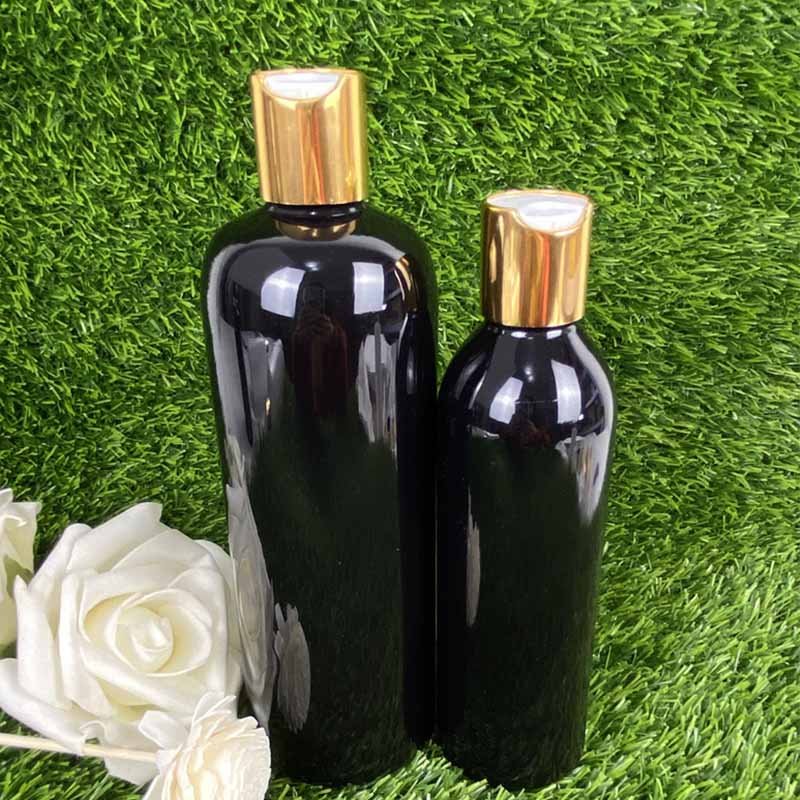 New plastic shampoo conditioner 200ml 250ml 300ml 500ml black lotion bottle with Disc cap for shampoo and lotion