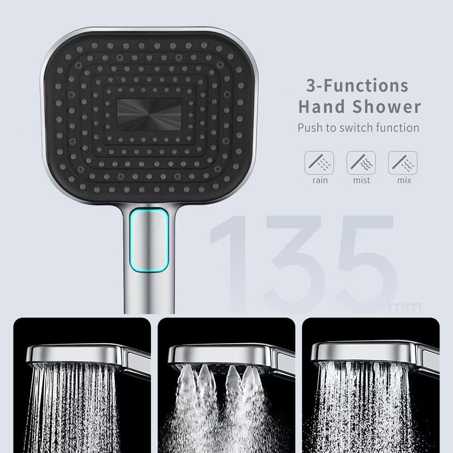 Heavy Duty Square Hand Shower Liquid Silicone 3D 3 Function Spray Booster Shower Head , Mist Spray Water