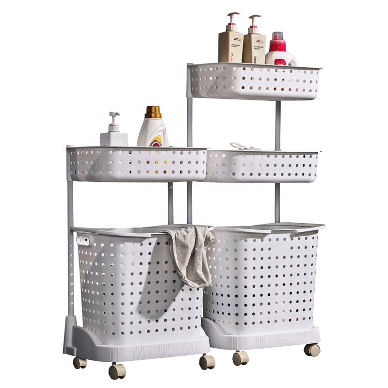 2020 New Bathroom Shampoo Shower Gel Storage Rolling Plastic 3-Tier Laundry Basket Dirty Clothes Basket