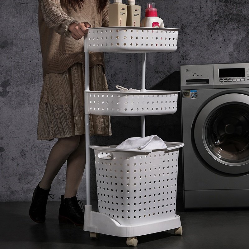 2020 New Bathroom Shampoo Shower Gel Storage Rolling Plastic 3-Tier Laundry Basket Dirty Clothes Basket