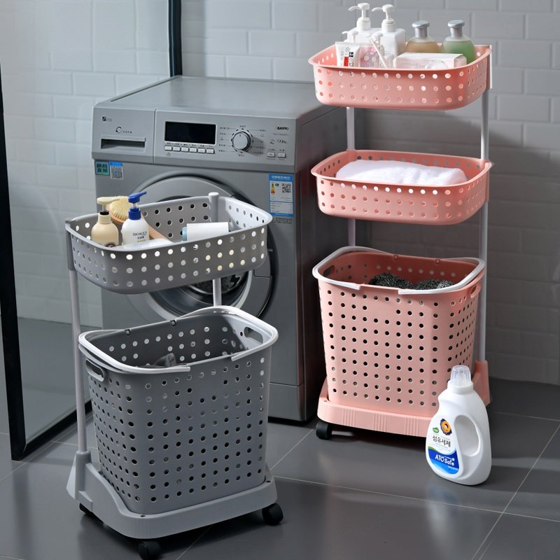 2020 New Bathroom Shampoo Shower Gel Storage Rolling Plastic 3-Tier Laundry Basket Dirty Clothes Basket
