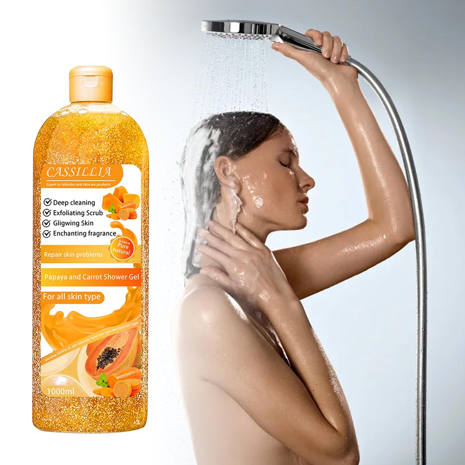 Wholesale Private Label Organic Fruit Papaya Exfoliating Scrub Body Wash Repair Skin Problems Bath Skin Whitening Shower Gel