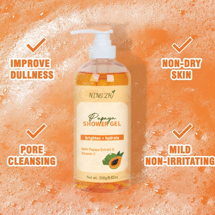 Guangdong supplier organic shower gel fruit scented exfoliating and whitening shower gel for black skin