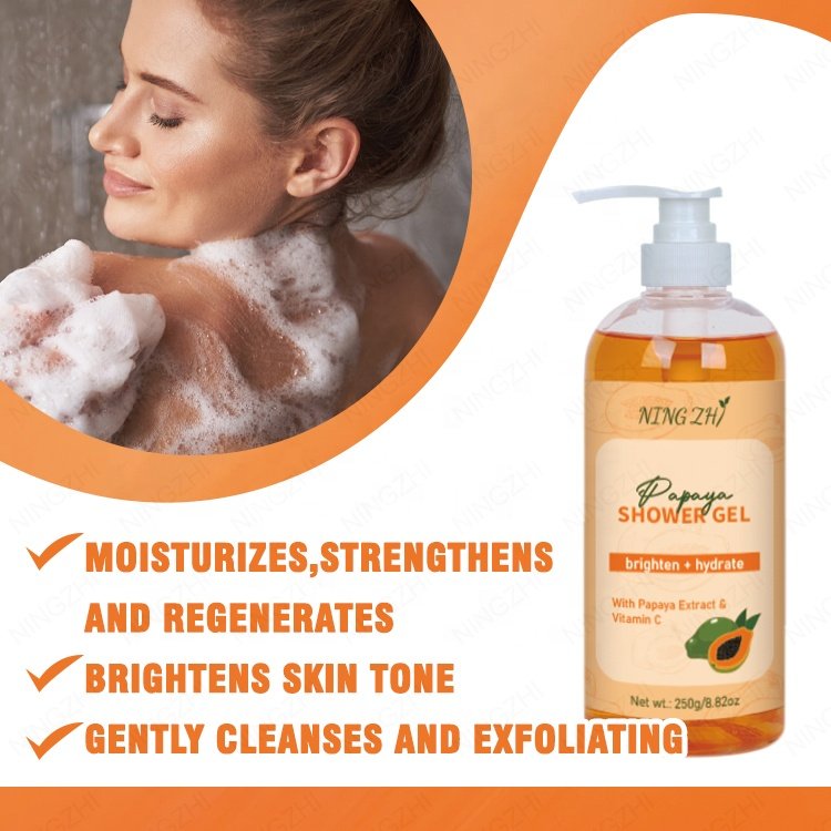 Guangdong supplier organic shower gel fruit scented exfoliating and whitening shower gel for black skin