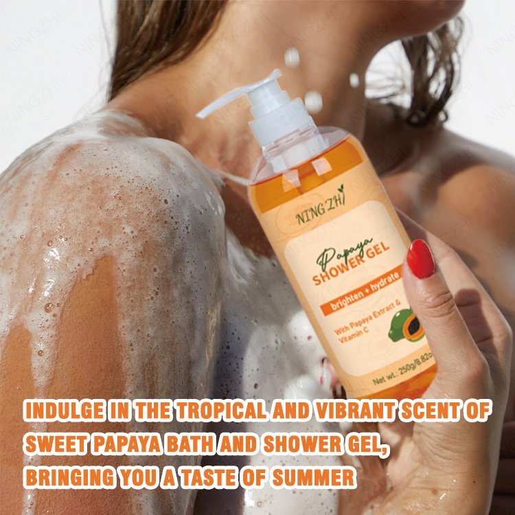 Guangdong supplier organic shower gel fruit scented exfoliating and whitening shower gel for black skin