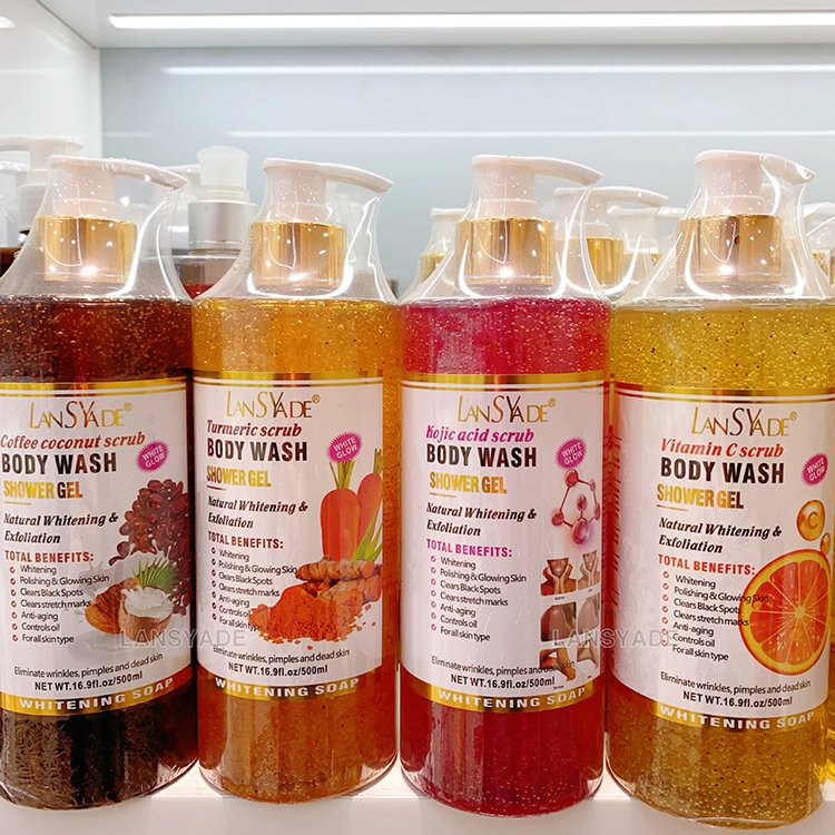Private Label 500ml Brightening Shower Gel Turmeric Papaya Kojic Acid Lavender Moisturizing Whitening Kiwi Body Wash