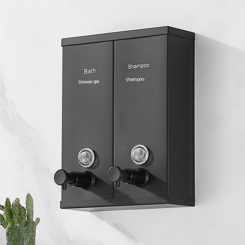 1500ml Bathroom kitchen hotel black wall mount hanging stainless steel hand shower gel shampoo conditioner liquid soap dispenser