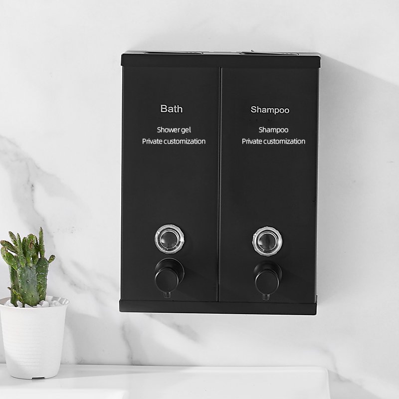 1500ml Bathroom kitchen hotel black wall mount hanging stainless steel hand shower gel shampoo conditioner liquid soap dispenser