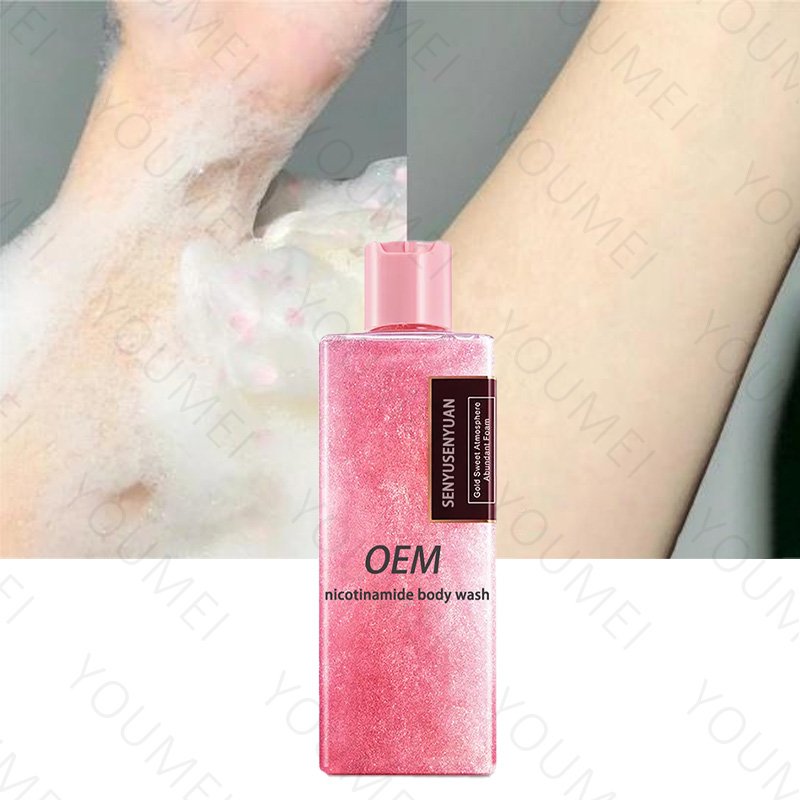 Custom Private Label 50ml Whitening Body Wash Organic Rose Gold Skin Lightening Nicotinamide Shower Gel