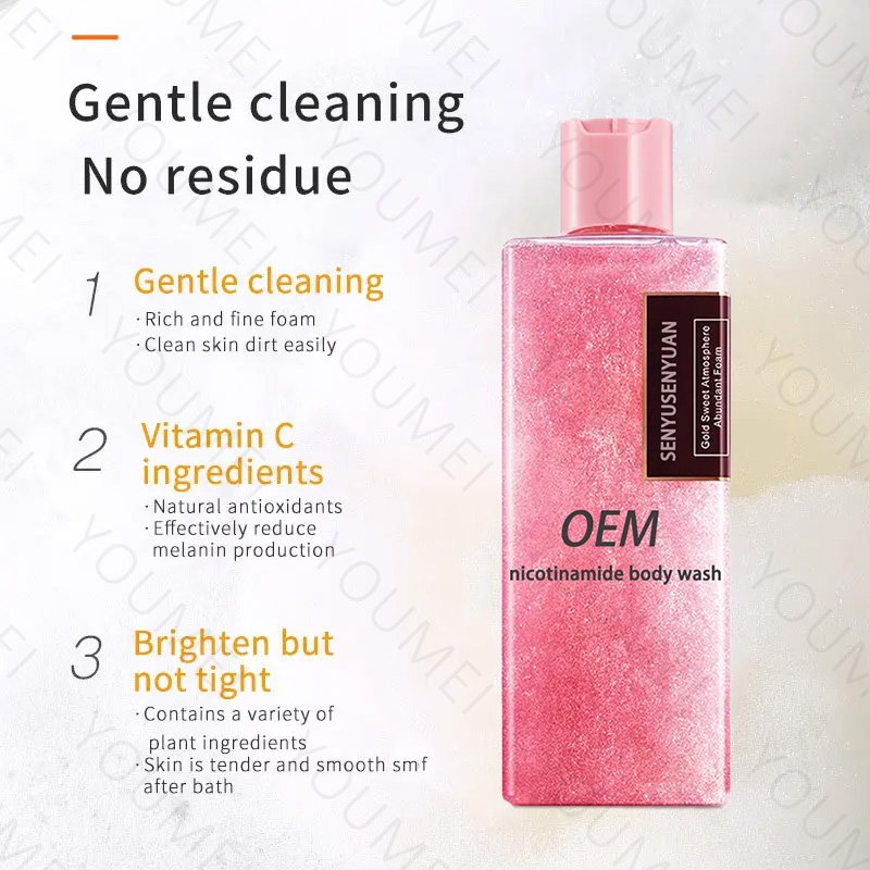 Custom Private Label 50ml Whitening Body Wash Organic Rose Gold Skin Lightening Nicotinamide Shower Gel