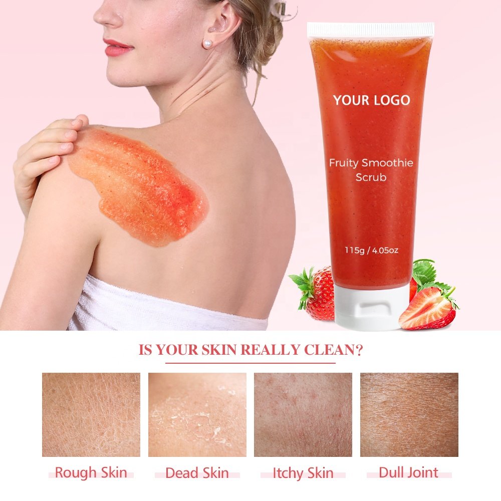 Body Scrub Manufacturer Face Cleansing Scrub Gel Exfoliating Brightening Strawberry Fruity Smoothie Body Scrub