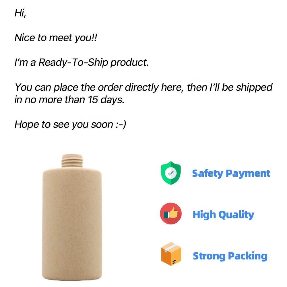 Eco Friendly Empty Cosmetic Lotion Container 300ml flat shoulder Wheat Straw Biodegradable Plastic Shampoo Shower Gel Bottle