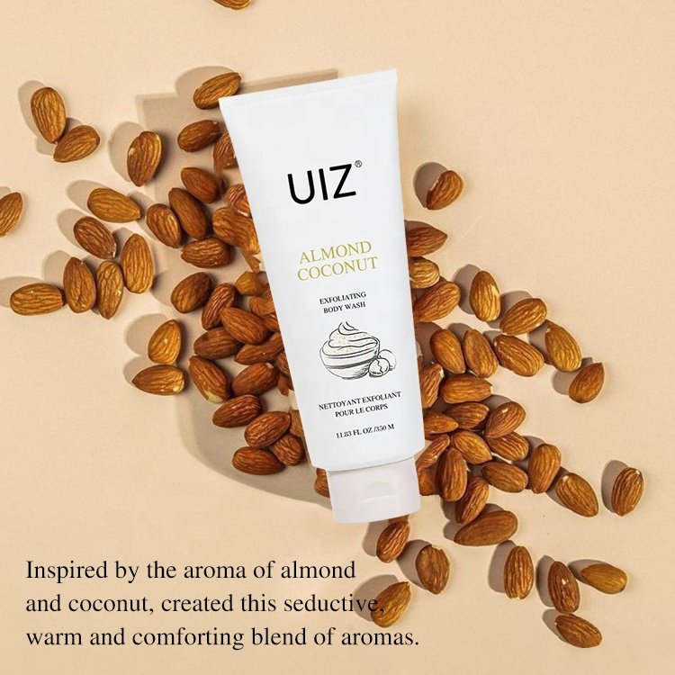 Almond Coconut Exfoliating Body Wash Refreshing Skin Organic Bath Scented Scrub Shower Gel