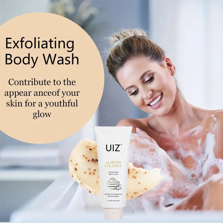 Almond Coconut Exfoliating Body Wash Refreshing Skin Organic Bath Scented Scrub Shower Gel