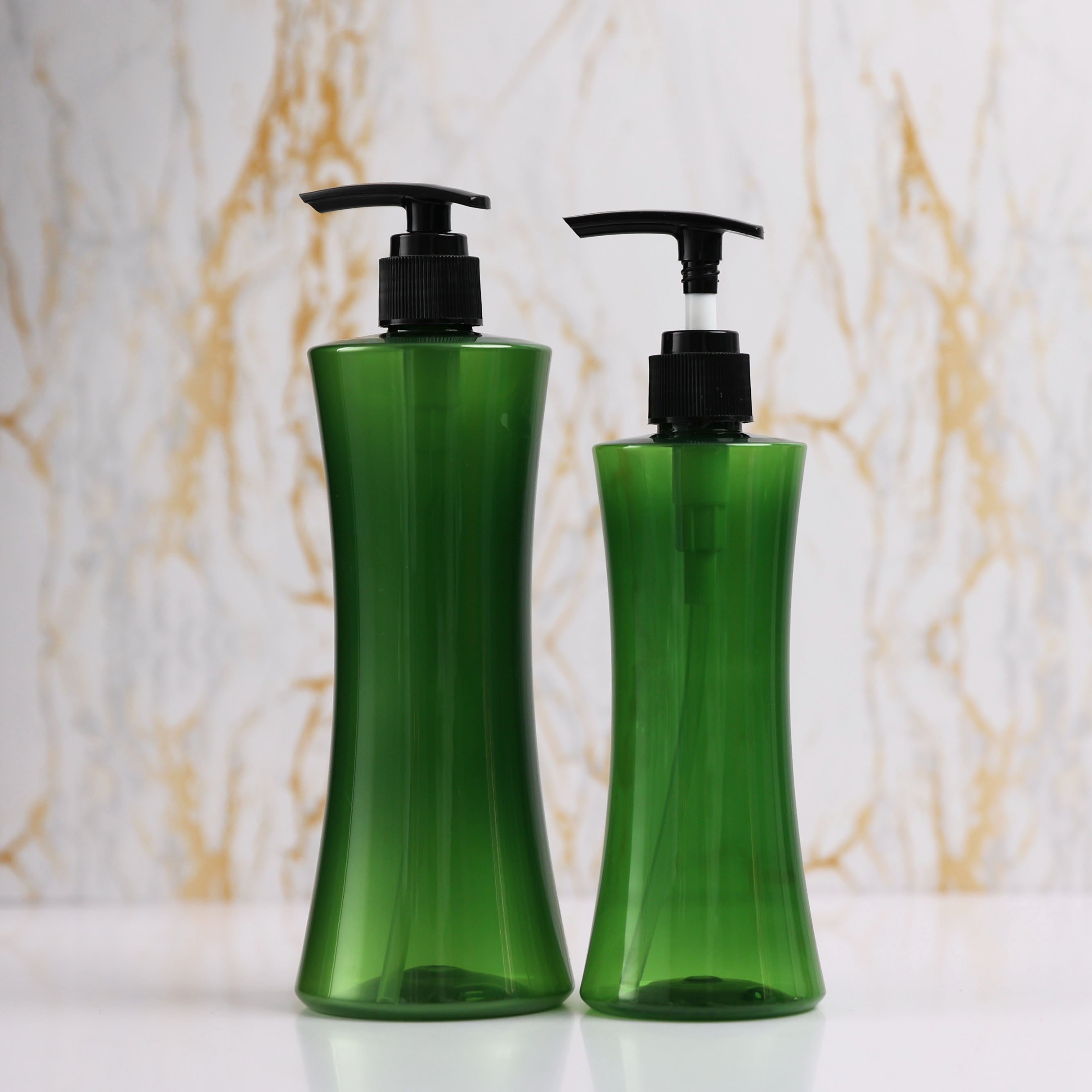 260ml 400ml Green Waisted Body Wash Shower Gel Pump Bottle Plastic Custom Shampoo Bottle Packaging With Logo