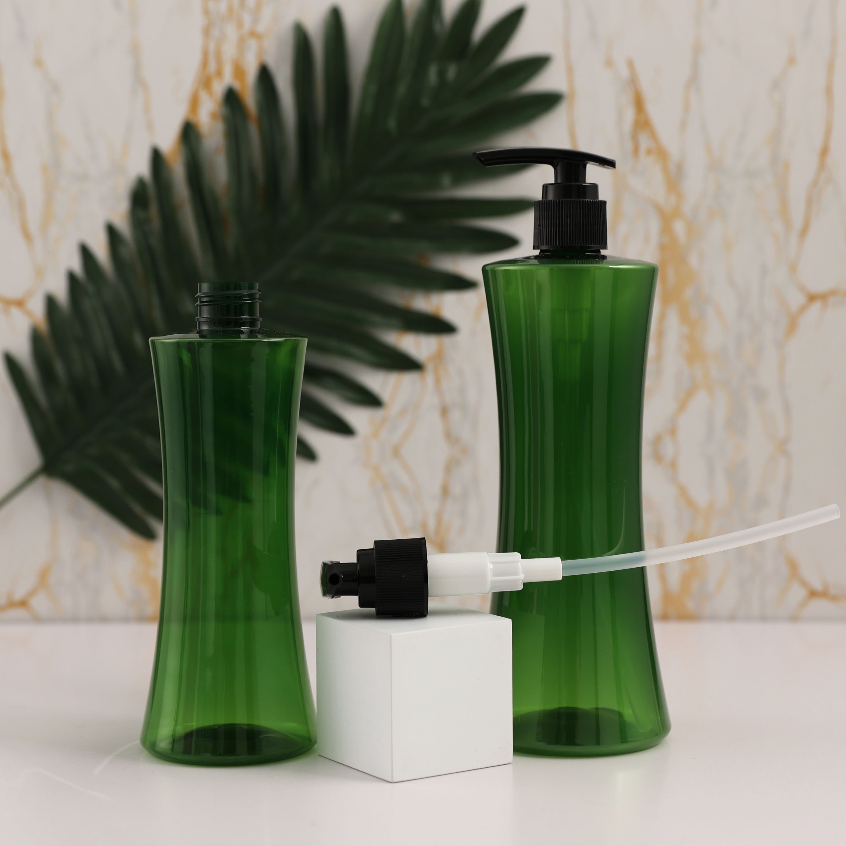 260ml 400ml Green Waisted Body Wash Shower Gel Pump Bottle Plastic Custom Shampoo Bottle Packaging With Logo