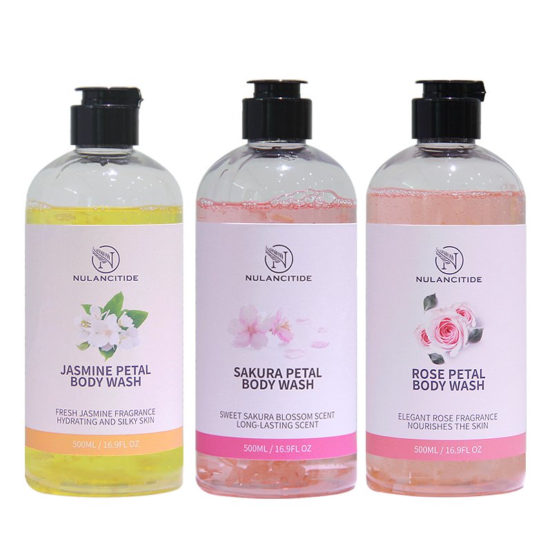 Own Brand Rose Shower Gel With Petals Body Cleansing Skincare Whitening Moisturizing Cherry Blossom Scented Shower Gel Family
