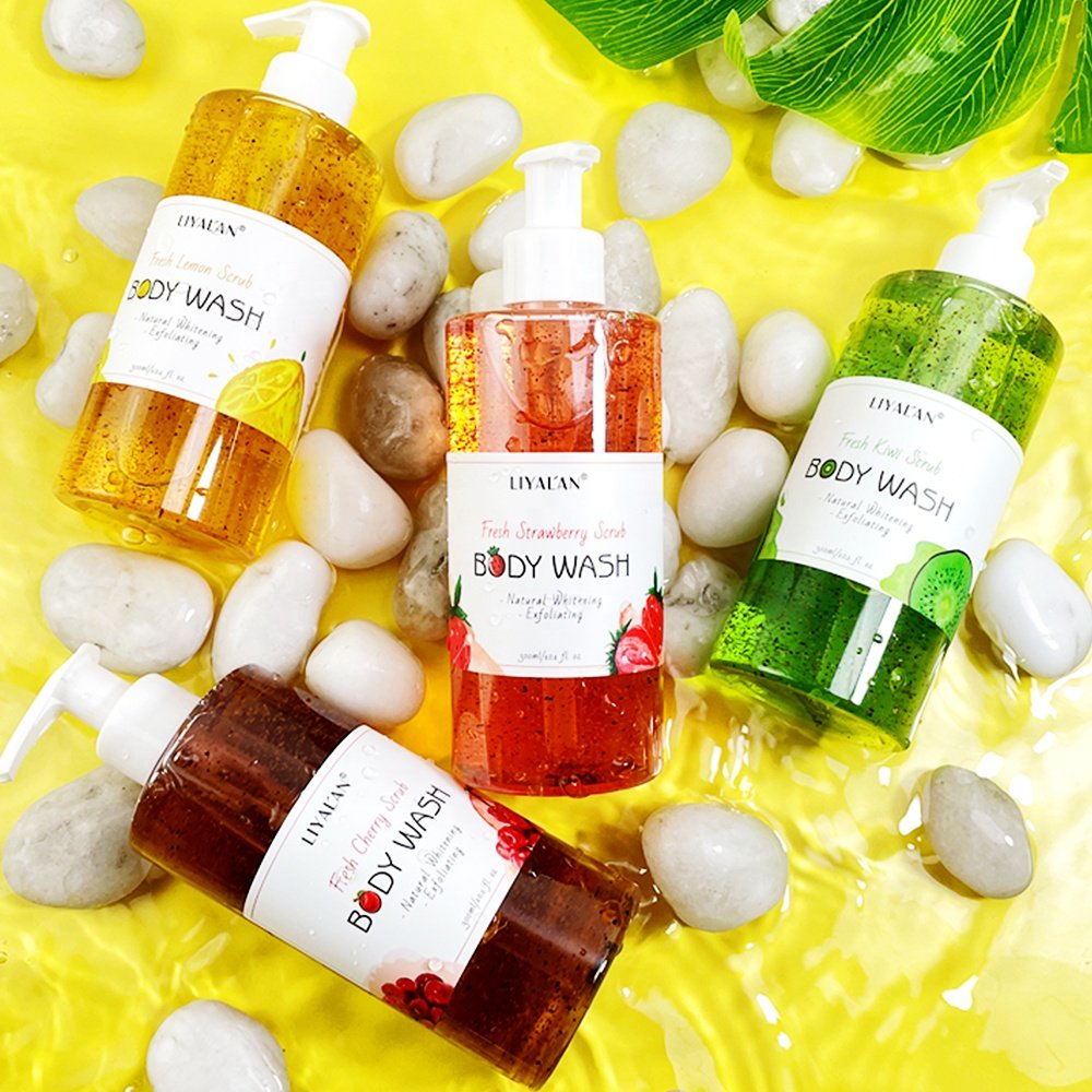 Private Label Refresh Fruit Skin Hydrating Body Wash Scrub Exfoliating Lightening Whitening Shower Gel