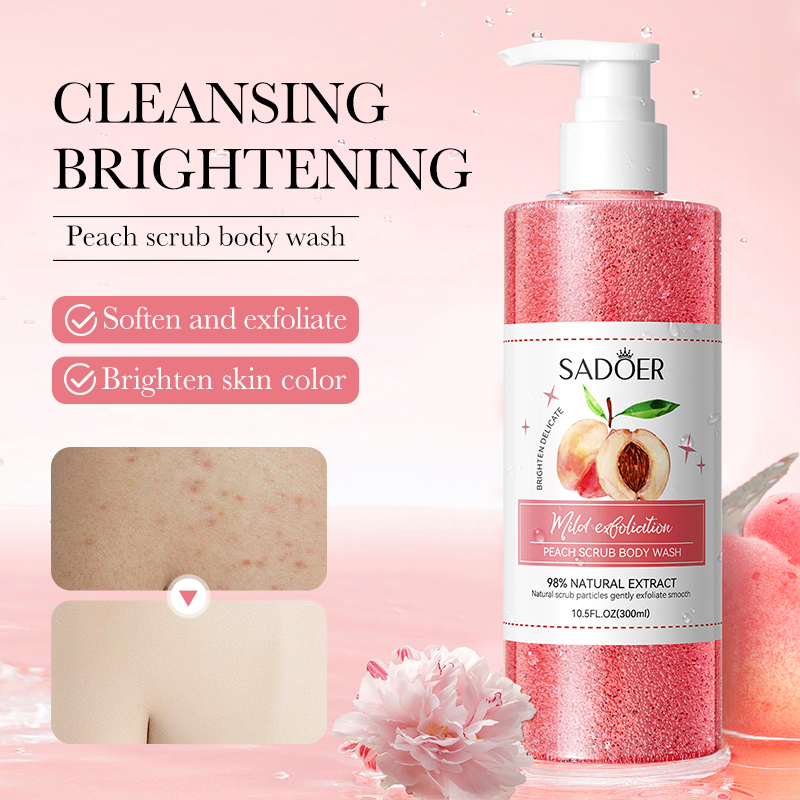OEM SADOER Private Label Luxury Skin Care Perfumed Whitening Organic Kiwi Body Wash Liquid Bath Soap Scrub Shower Gel Body Wash