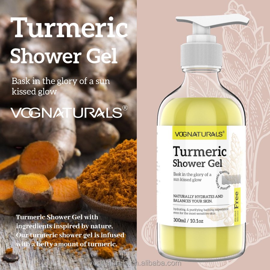 OEM Moisturizing Organic Body Wash Soothing Body Acne Removal Turmeric Shower Gel Natural Lightening Turmeric Bath Gel