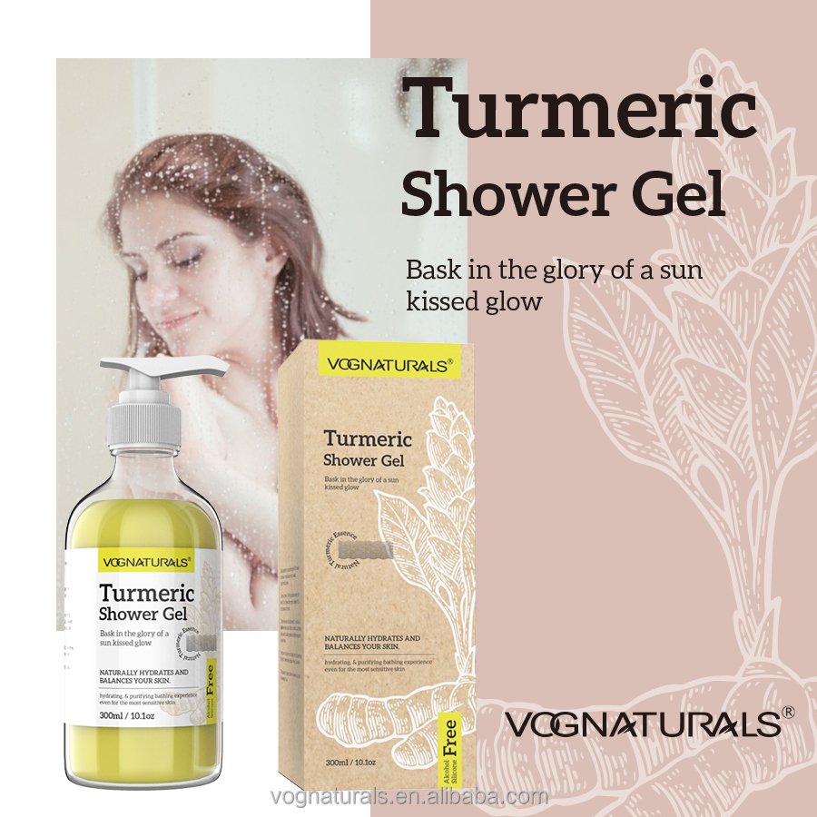 OEM Moisturizing Organic Body Wash Soothing Body Acne Removal Turmeric Shower Gel Natural Lightening Turmeric Bath Gel