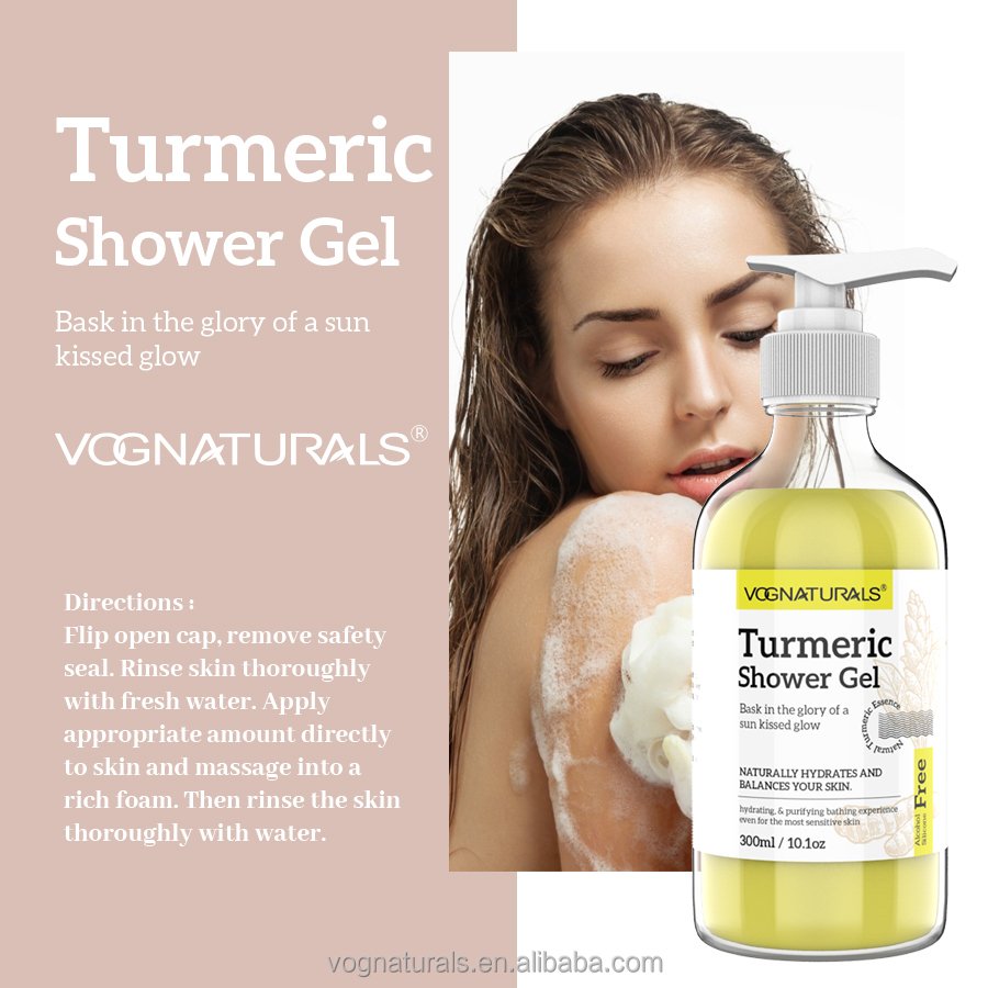 OEM Moisturizing Organic Body Wash Soothing Body Acne Removal Turmeric Shower Gel Natural Lightening Turmeric Bath Gel