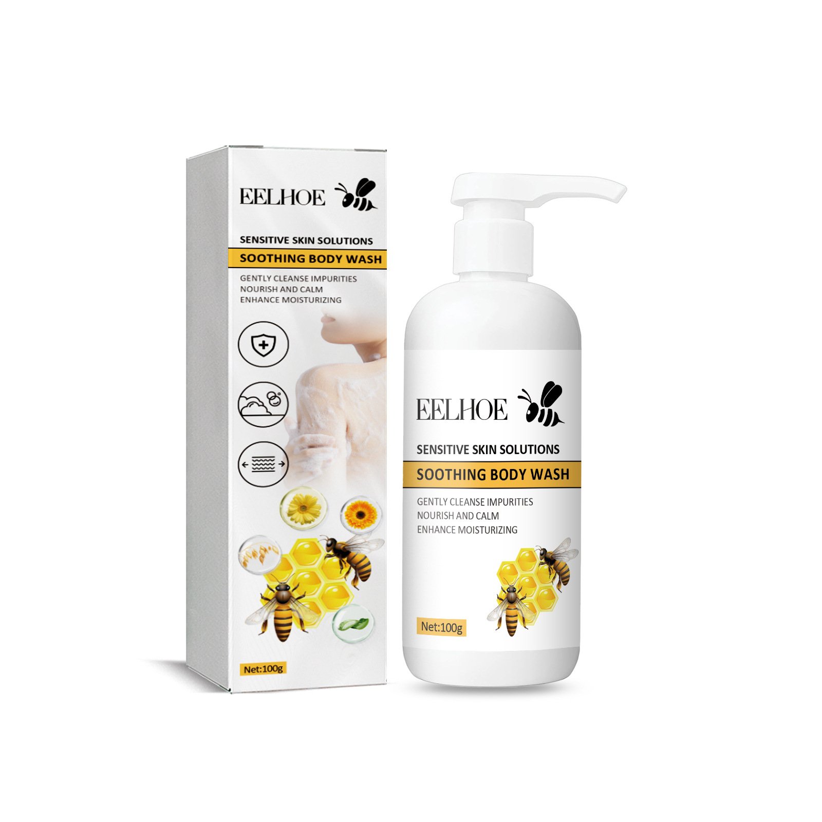 Deep cleansing, moisturizing, rejuvenating, relieving skin redness, dryness and itching, skin care shower gel, honey shower gel
