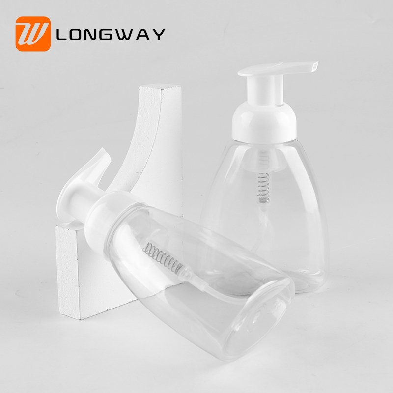 PET 250ml Plastic Liquid Dishwashing Liquid Foam Mousse Bottle Cosmetic Skin Care Screen Printing Transparent Screw Cap Longway