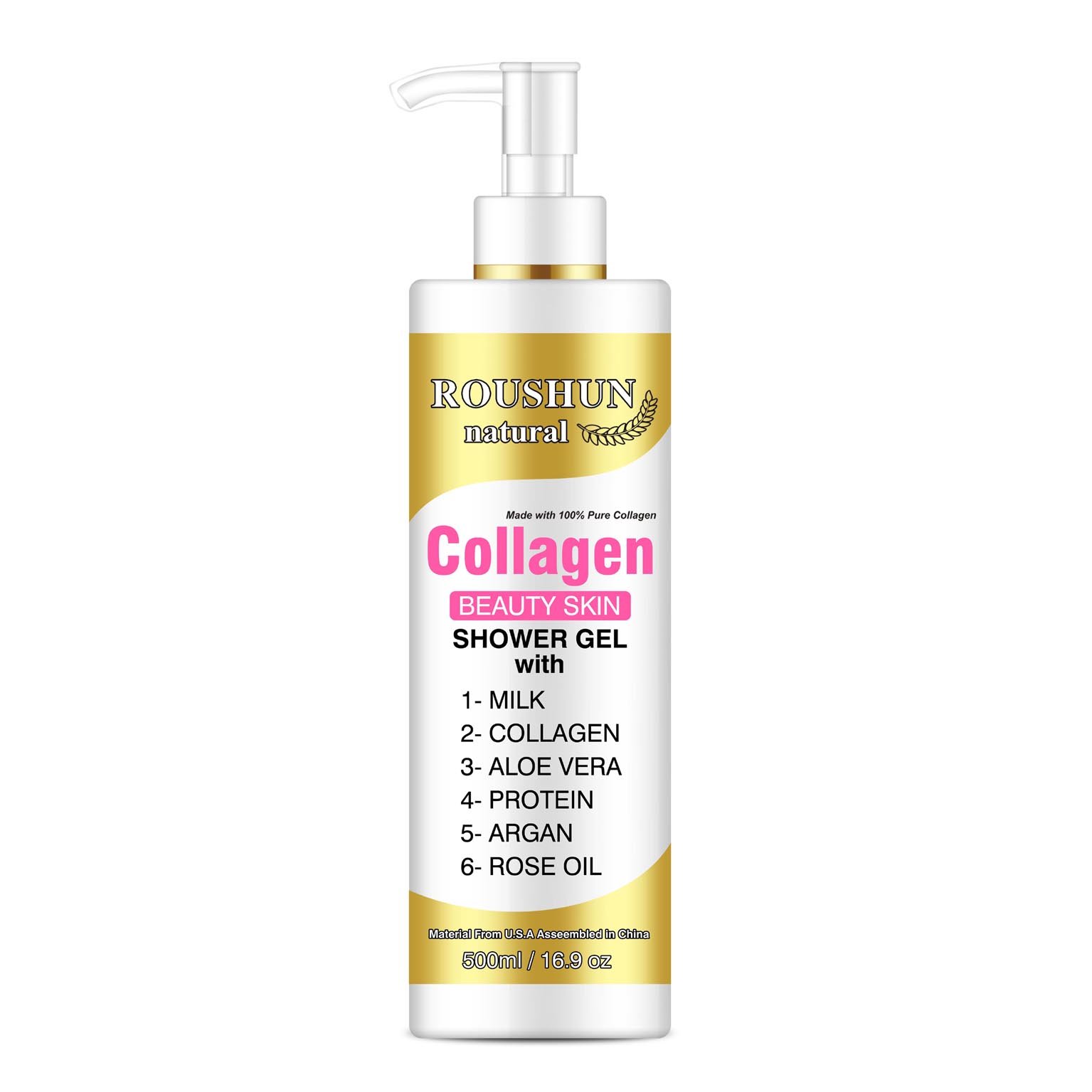 ROUSHUN Woman Body Wash Private Label Collagen Aloe Vera Protein Argan Oil Shower Gel