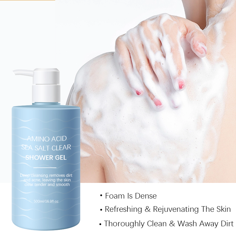New Fashion Skin Cleaning Amino Acid Sea Salt Whitening Shower Gel Acne Remove Refreshing Body Wash For Summer