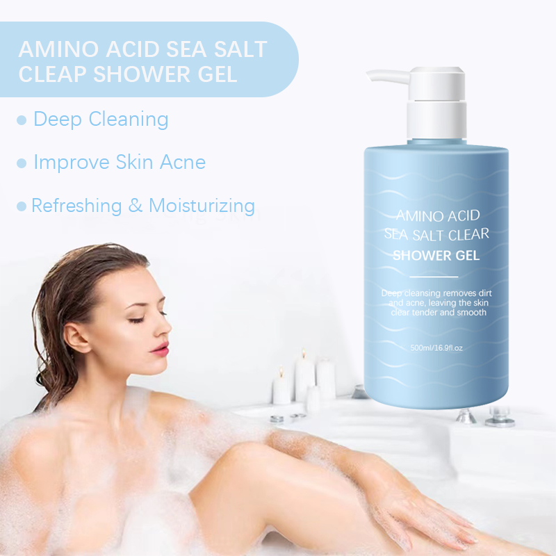 New Fashion Skin Cleaning Amino Acid Sea Salt Whitening Shower Gel Acne Remove Refreshing Body Wash For Summer