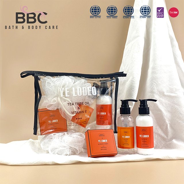Wholesale moisturizing handmade natural green tea body soap Body lotion Shower gel W Bath Ball in PVC bag spa set