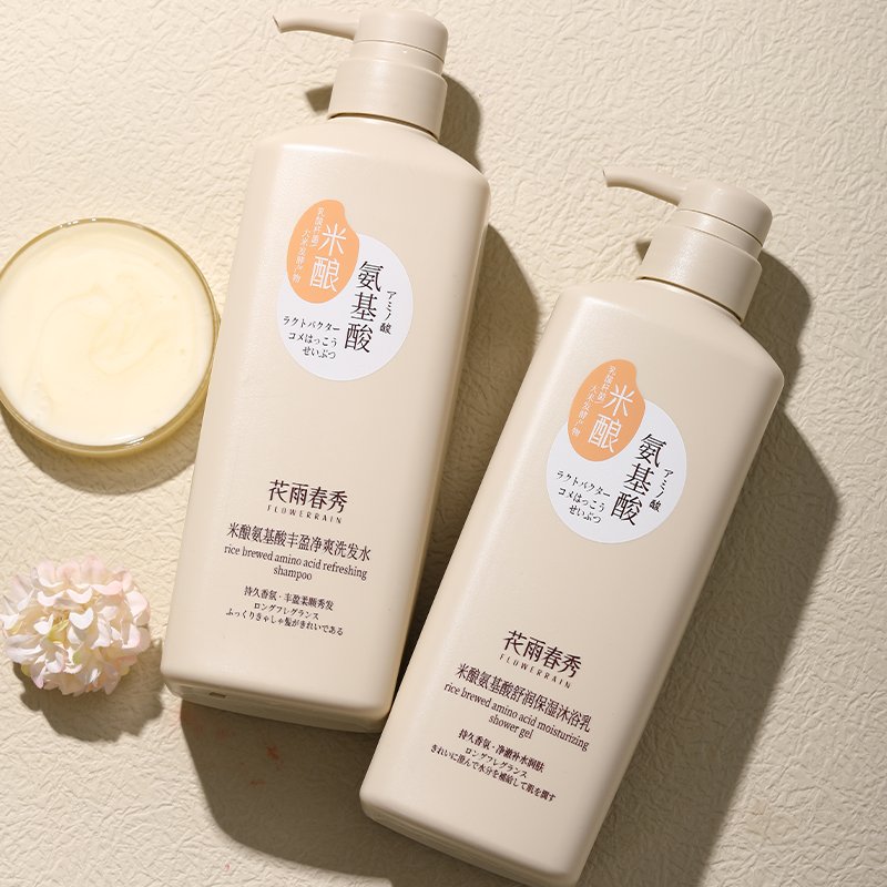 OEM Wholesale Private Label Rice Brewed Amino Acid Shower Gel, Moisturizing Bath Care Wash 650ml
