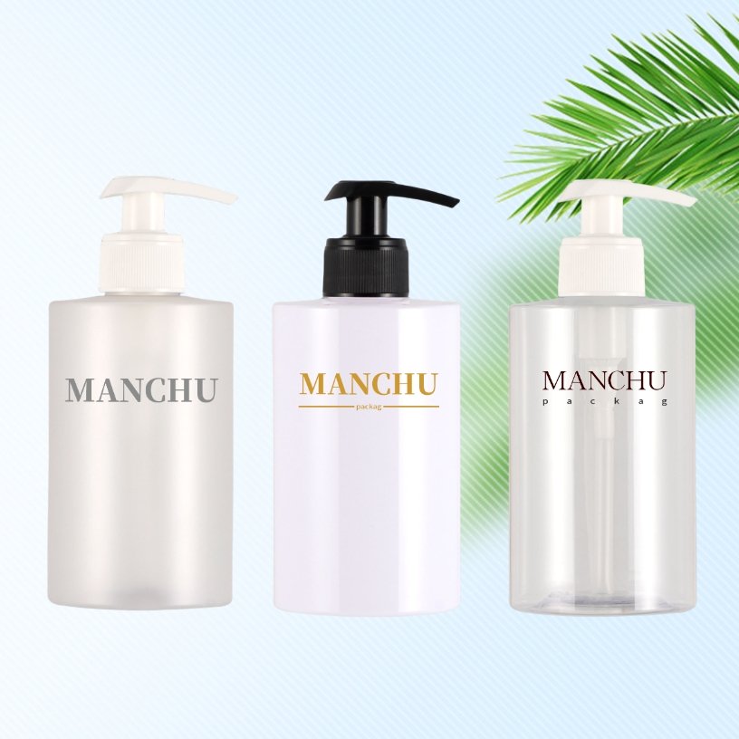Luxury 500ml frosted clear circle men shower gel bottle 300ml glossy white shower gel baby bottle with bamboo cap