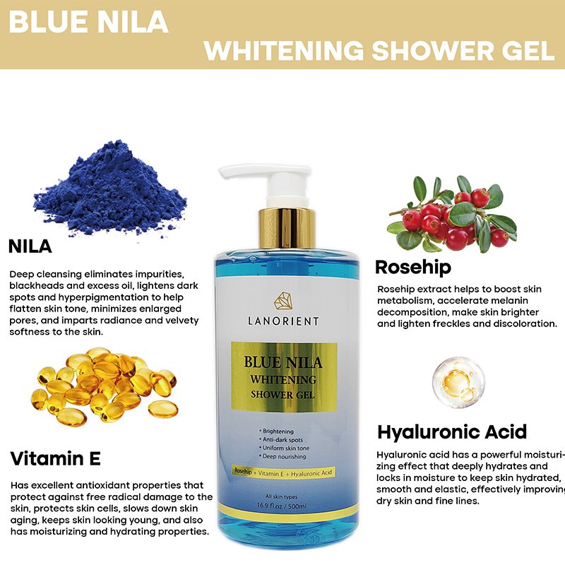 NILA Shower Gel Body Wash Brightening Exfoliating Smoothing Gentle Cleansing Moisturizing Shower Gel Women Men 500ml