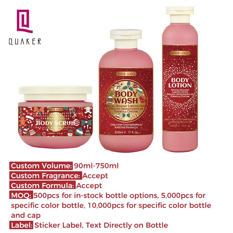 Qquaker Wholesale Private Label Holiday For Christmas Personal Care Best Body Wash Shower Body Lotion Bubble Bath Gel